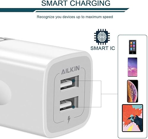 Miniatura 4 de Cargador de pared USB, adaptador de cargador plegable, AILKIN 2 unidades de 2.4 amperios de doble puerto de cargador rápido, cubo de enchufe de CA