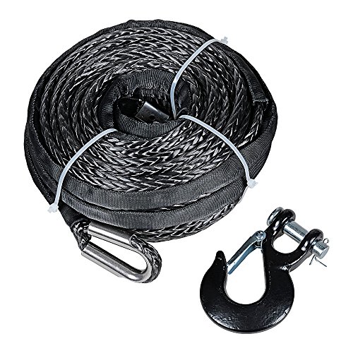 AMOPA AMOPACORP 95 feet x 3/8 inch Gray 20500LBS Synthetic Winch Rope Cable and Black Hook for Recovery Truch Boat KFI Ramsey, 95 feet x 3/8 inch - 20,500 lbs