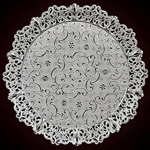 Silver Turkish Round Coffee Tea Serving Tray Moroccan Indian Vintage Metal Decorative for Bar Outdoor Party Platter Table Dessert Kitchen Dresser Women Countertop Gift Cups Wine Fancy Wedding Cover