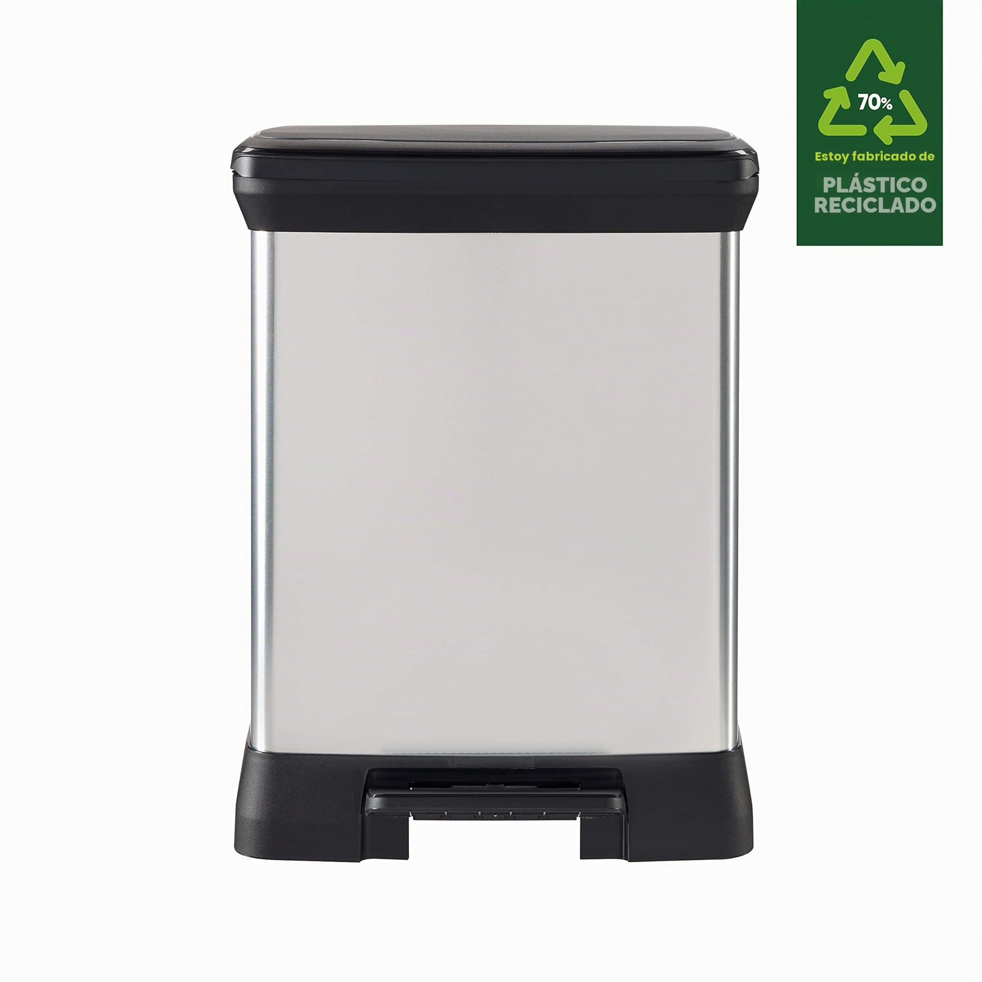 Curver - Cubo de basura Deco Duo con pedal, 2 cubetas 10+18L, acabado color acero