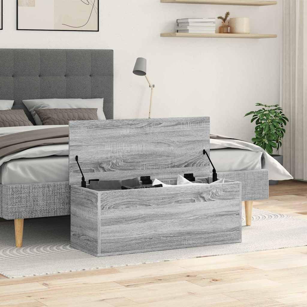 Hothingwell Aufbewahrungsbox, Sonoma, Grau, 90 x 35 x 35 cm, Holz | Großer Stauraum, Deckel mit Tür, vielseitig einsetzbar als Couchtisch