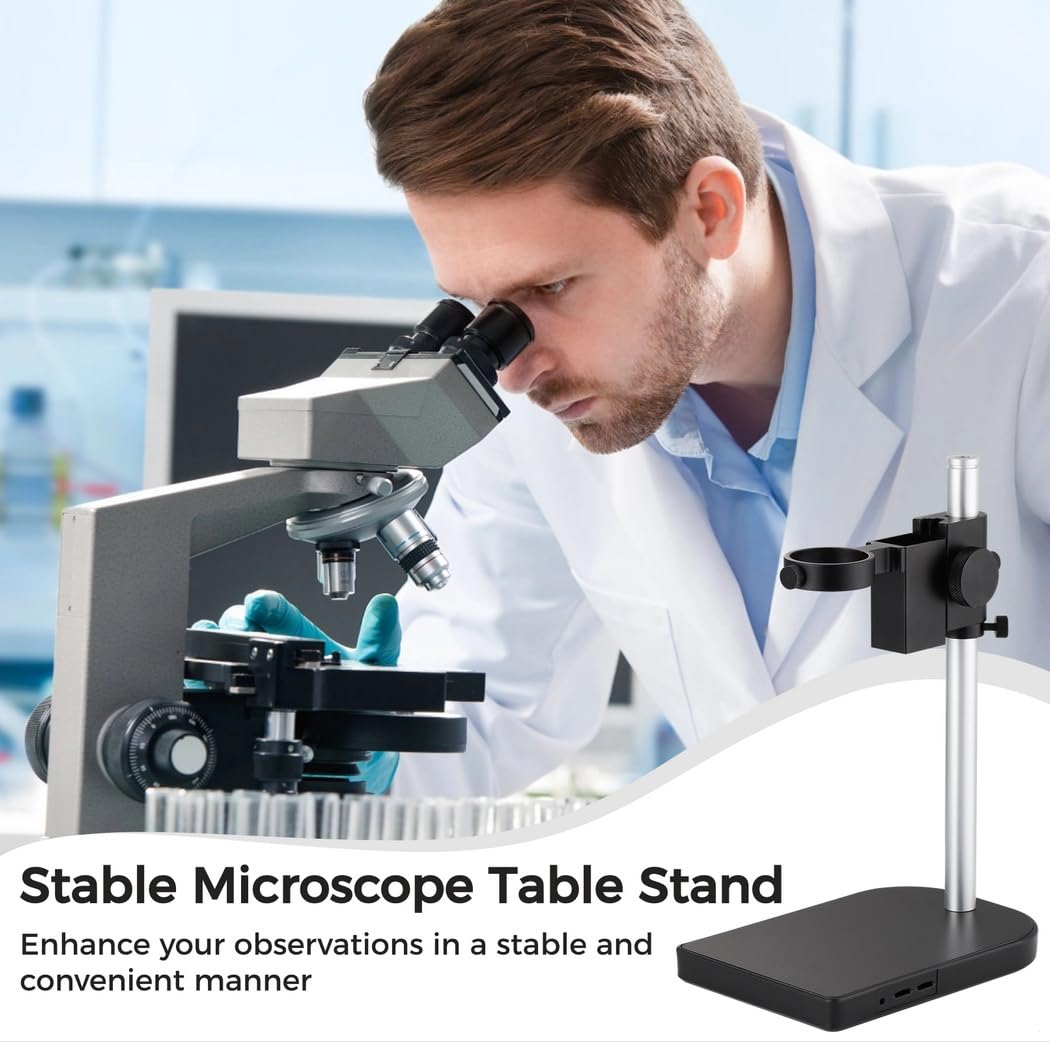 Adjustable Digital Microscope Table Stand, Aluminum Alloy Camera Holder With Dual Ring (1.97In/1.57In), Industrial Lifting Bracket For Lab Use, Digital Stereo Microscope Platform