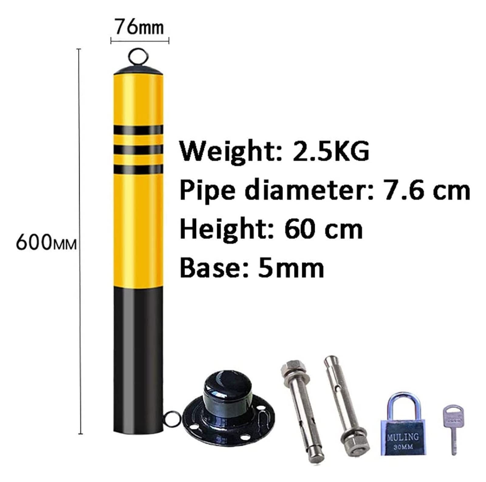 Paletti di Sicurezza per vialetti d'accesso e Set di Catene in plastica da 5 m, paletti di parcheggio con Anello di Sospensione e Nastro Riflettente, Base Mobile