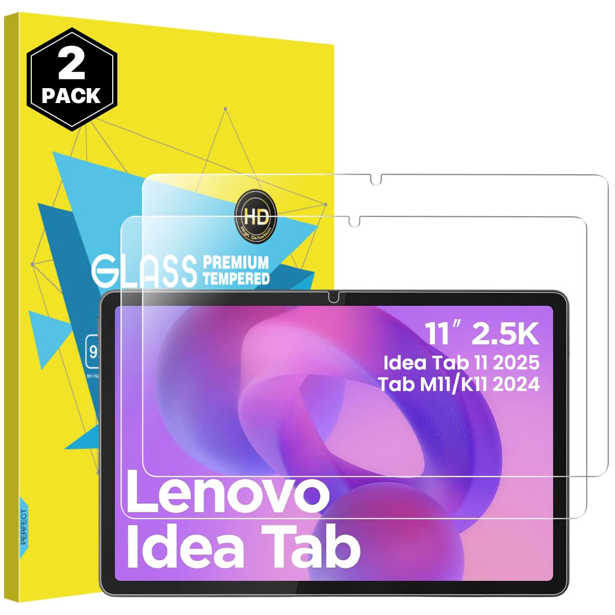 MoKo 2 Pezzi Vetro Temperato per Lenovo Idea Tab 11" 2025 Tab M11 K11, Pellicola Protettiva Trasparente HD, Durezza 9H