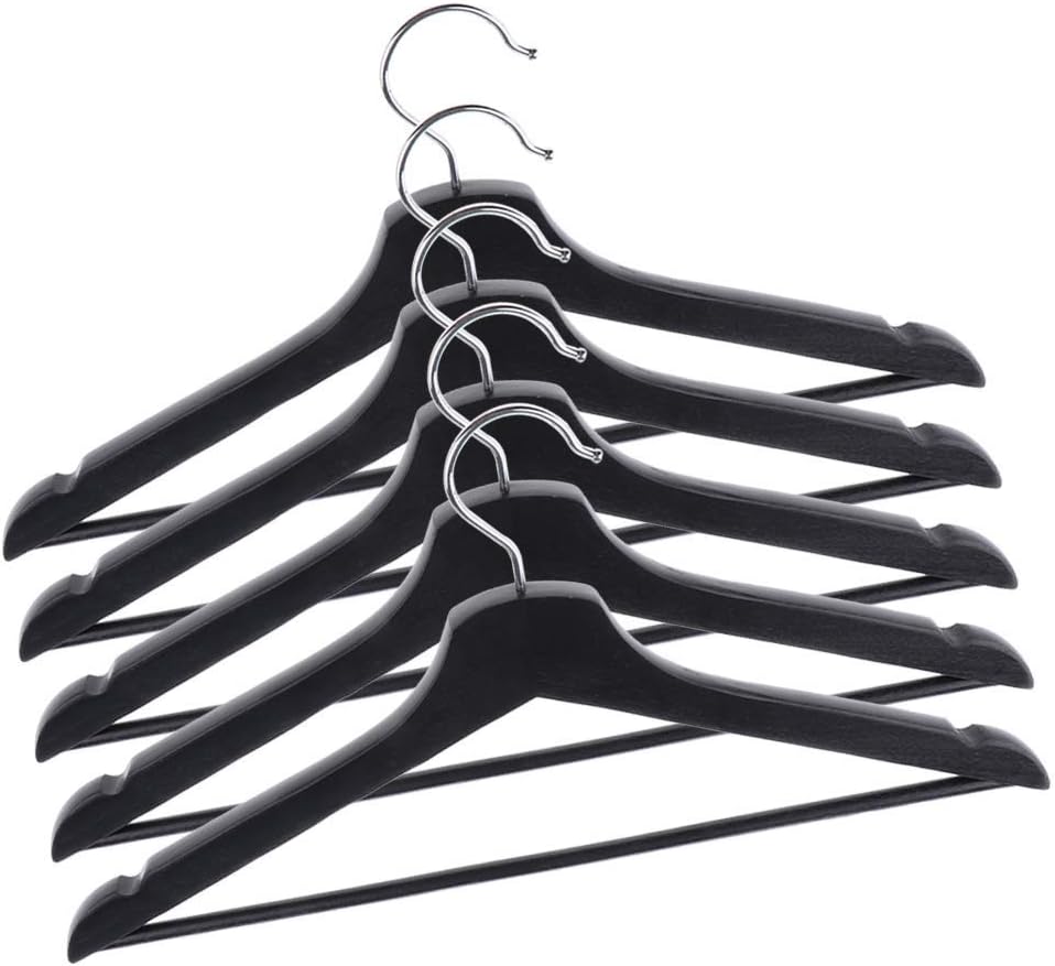 Coat Hangers,Clothes Organizer,Pack of 5 Wooden Clothes Hangers Non-Slip Suit Hangers Coat Hangers(Black) (Black One Size)