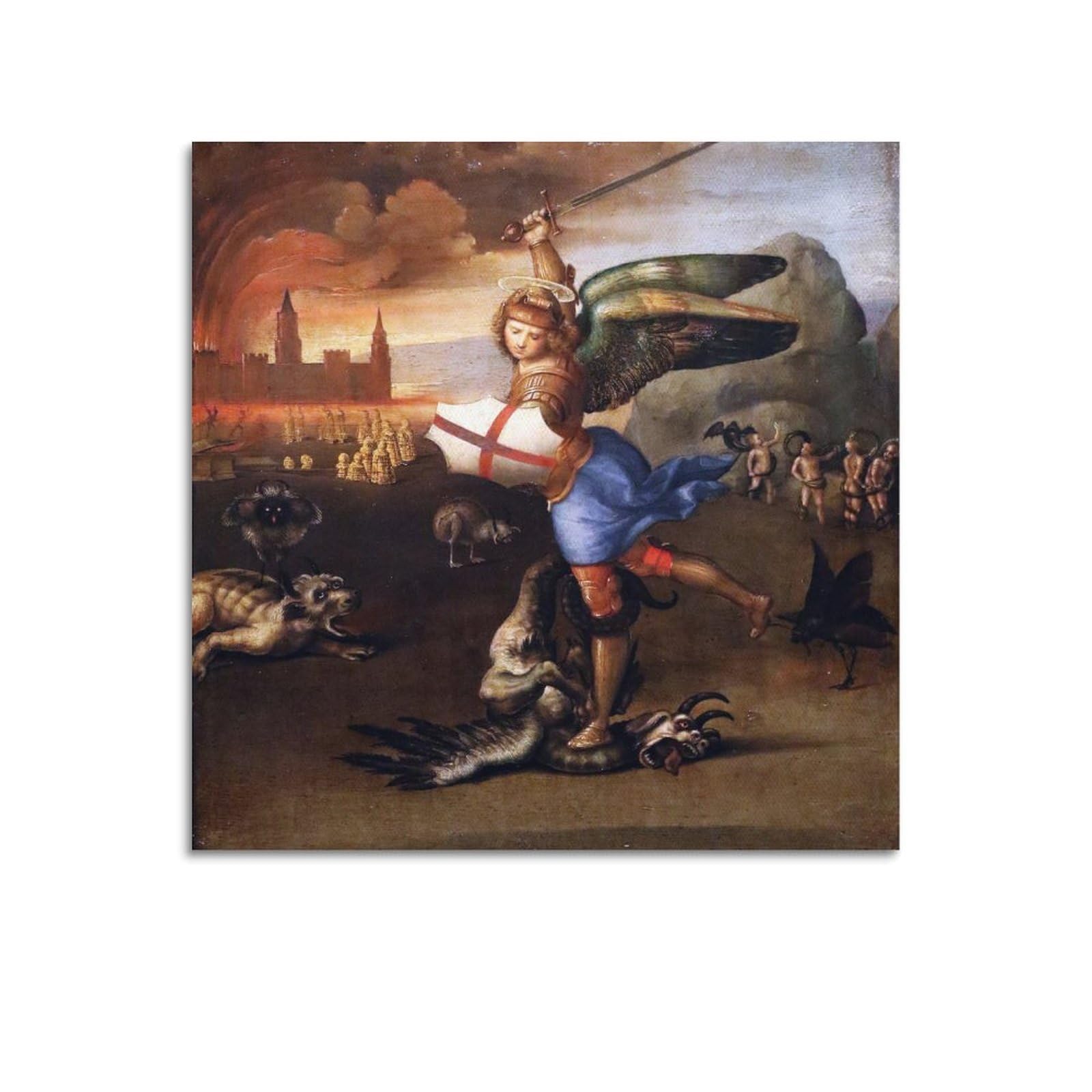Raphael Painter Masterpiece Poster Saint Michael And The Dragon 1505 Decorative Painting Canvas Wall Art Living Rooms Bedroom Painting 28x28inch(70x70cm)