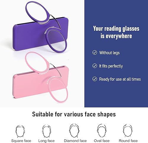 Miniatura 9 de DXYXYO Mini lentes de lectura sin brazos con clip en la nariz para hombres y mujeres, paquete de 2 lectores delgados y compactos con estuche