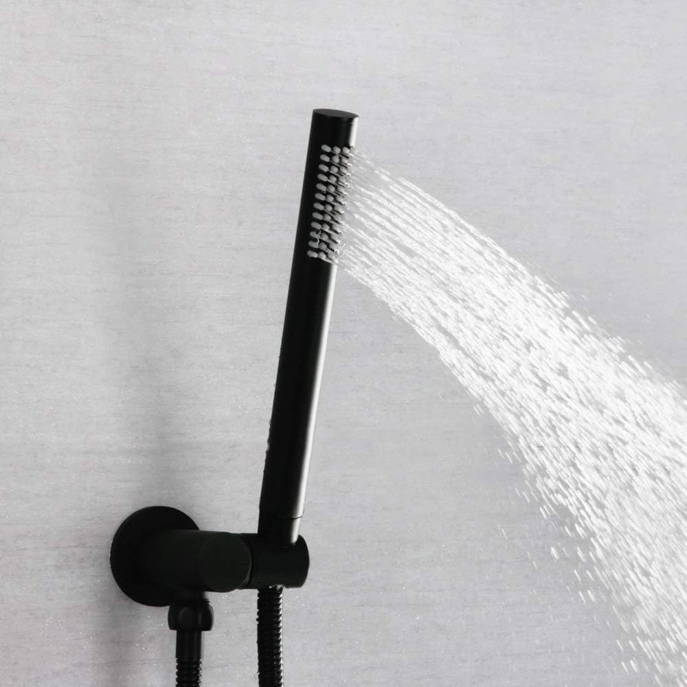 Shower Set Brass Embedded Matt Black Wall-Mounted Thermostatic Shower Head Handheld Shower System Round Top Spray Nozzle Pre-Embedded Box Mixer Head Fixed Showerheads Bathroom