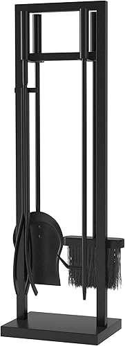 Miniatura 4 de Juego de 5 herramientas para chimenea de hierro forjado con póquer para chimenea, pinzas, pala, cepillo y soporte, juego de accesorios para el