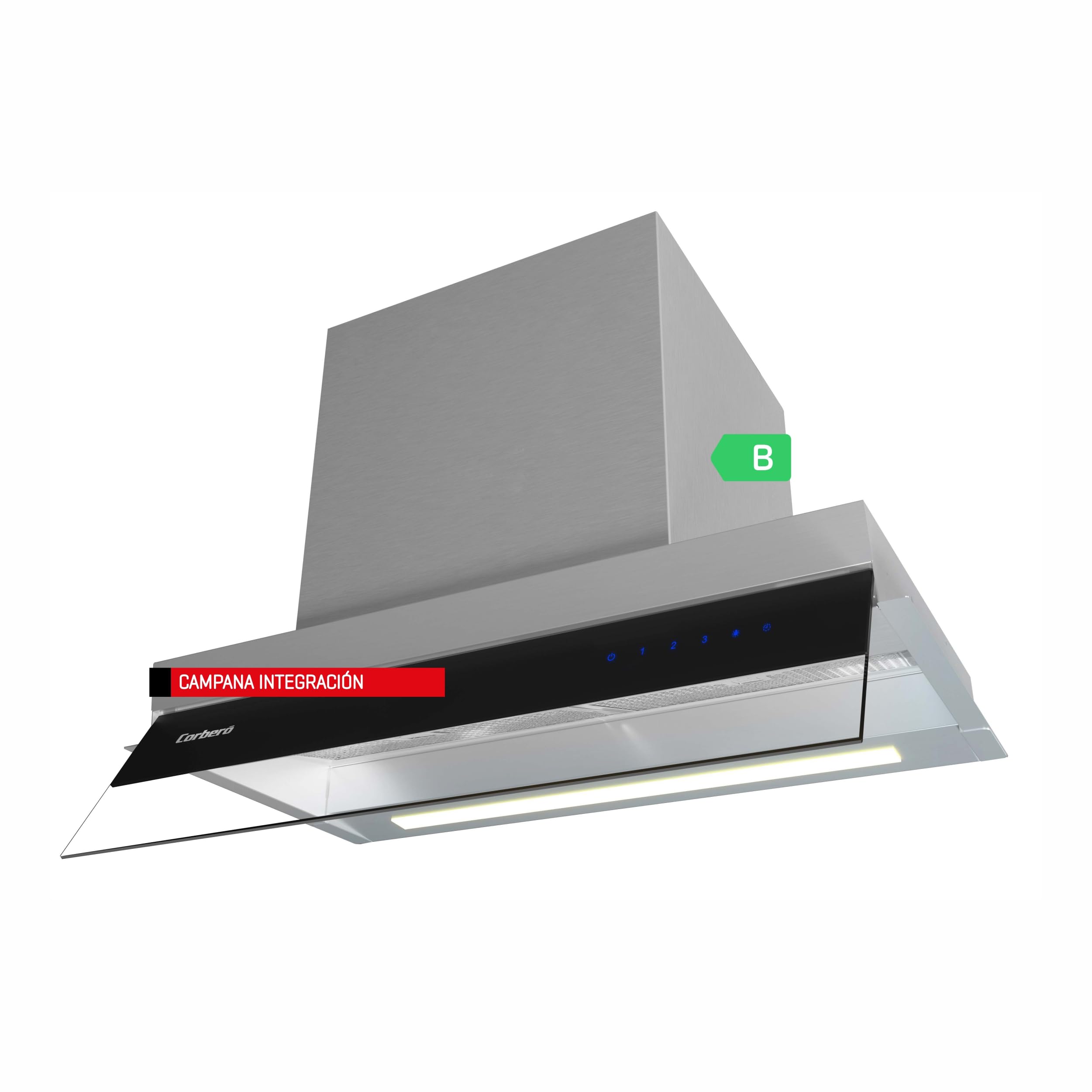 Corberó - Campana Extractora Grupo filtrante MARA6075X | 60cm, 750 m3/​h, 3 Velocidades, Filtros Aluminio y Carbón, B, Inox