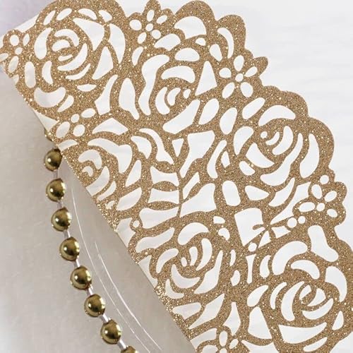 Ponatia 20 Pcs 3 Folds 5X7'' Wedding Invitations Cards With Envelopes Ribbons For Wedding Bridal Shower Engagement Birthday Graduation Invite (Gold Glitter) #TOP3