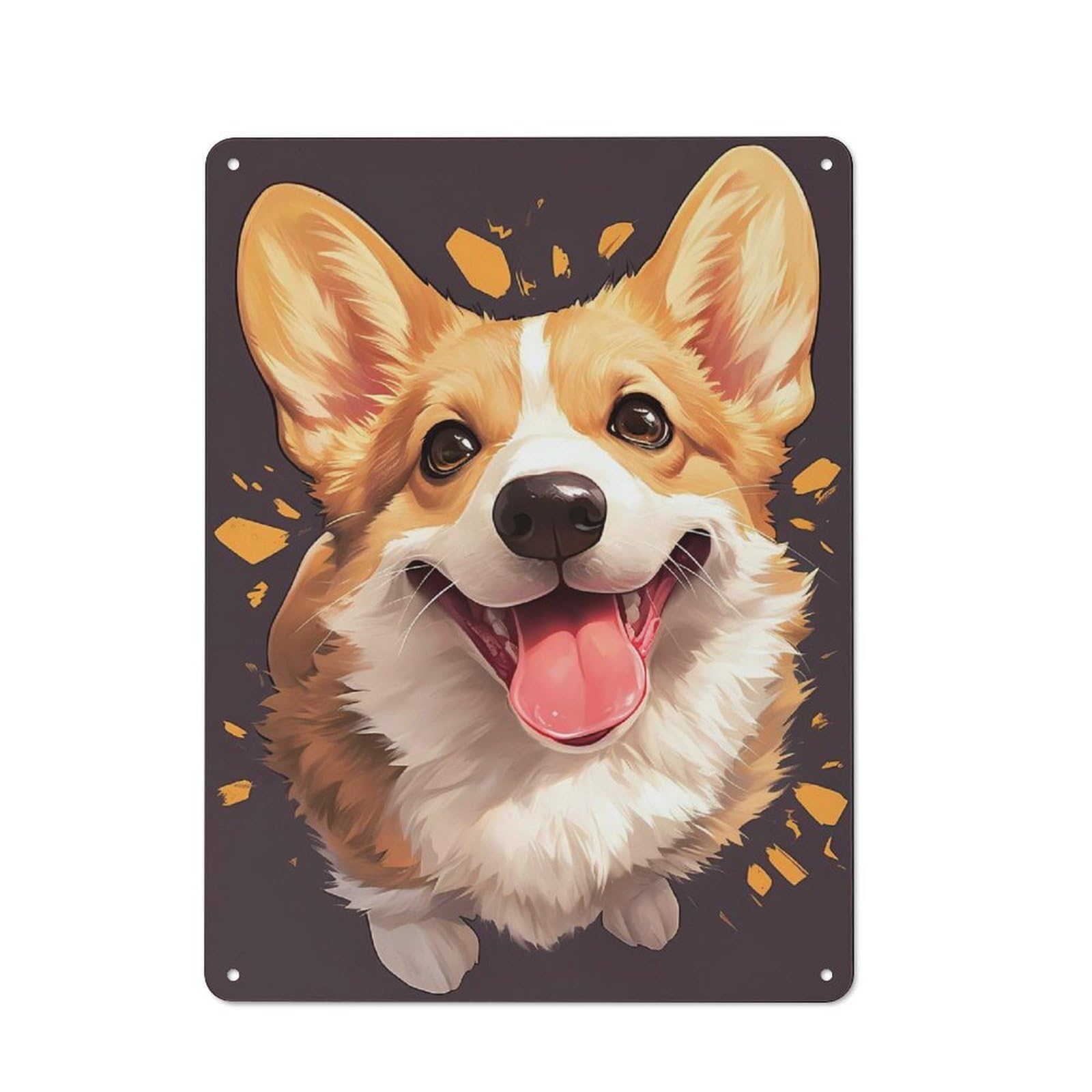 Rustic Happy Corgi Portrait Tin Wall Sign 40x30cm, Kitchen Wall Decor for Bakery, Diner, Cafe Or Family Room