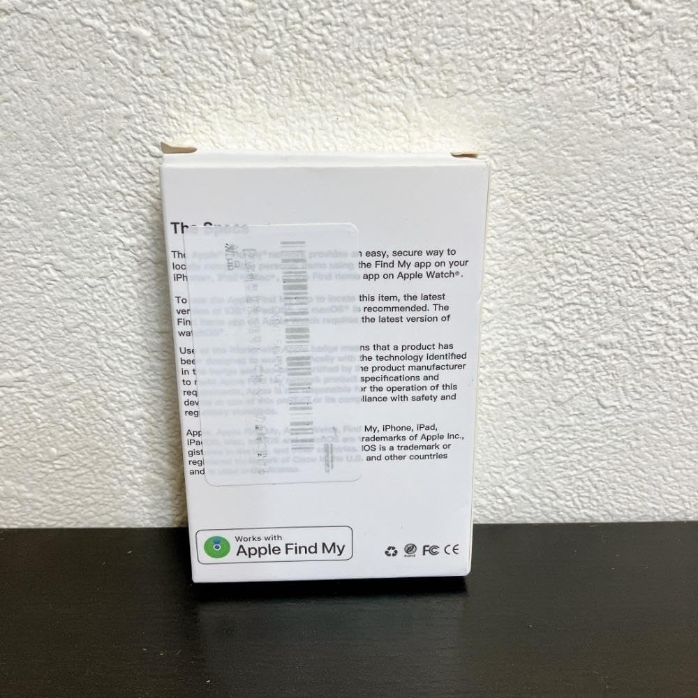 Back of AIYATO Smart Tracker box showing 'Works with Apple Find My'