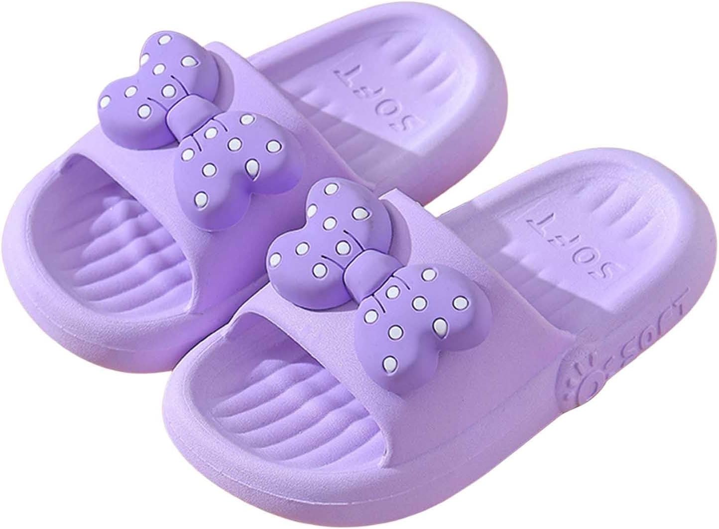 Toddler Girls Boys Slippers Kids Slides Cute Bow Quick Drying Beach Slides Summer Indoor Outdoor Pool Shower Slippers