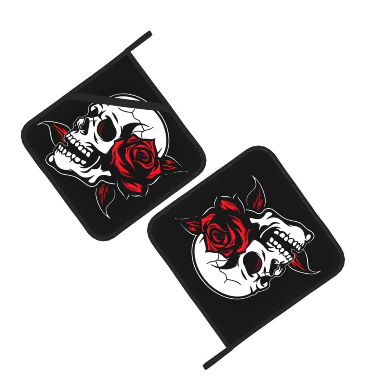 2Pcs Red Rose Skull Pot Holders for Kitchen Clearance Heat Resistant Hot Pads for Cooking Baking Grilling