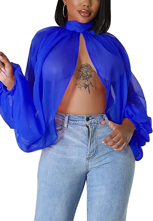 Ecirod Chiffon Tops for Women Trendy Floral Print Blouse Batwing Long Sleeve Sexy T-Shirt