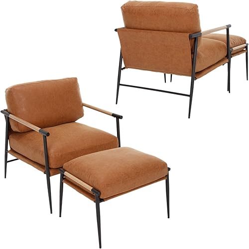 Miniatura 16 de LukeAlon Juego de 2 sillas auxiliares de piel sintética, sillas de descanso ultra suaves con patas de metal, sillones modernos tapizados de mediados