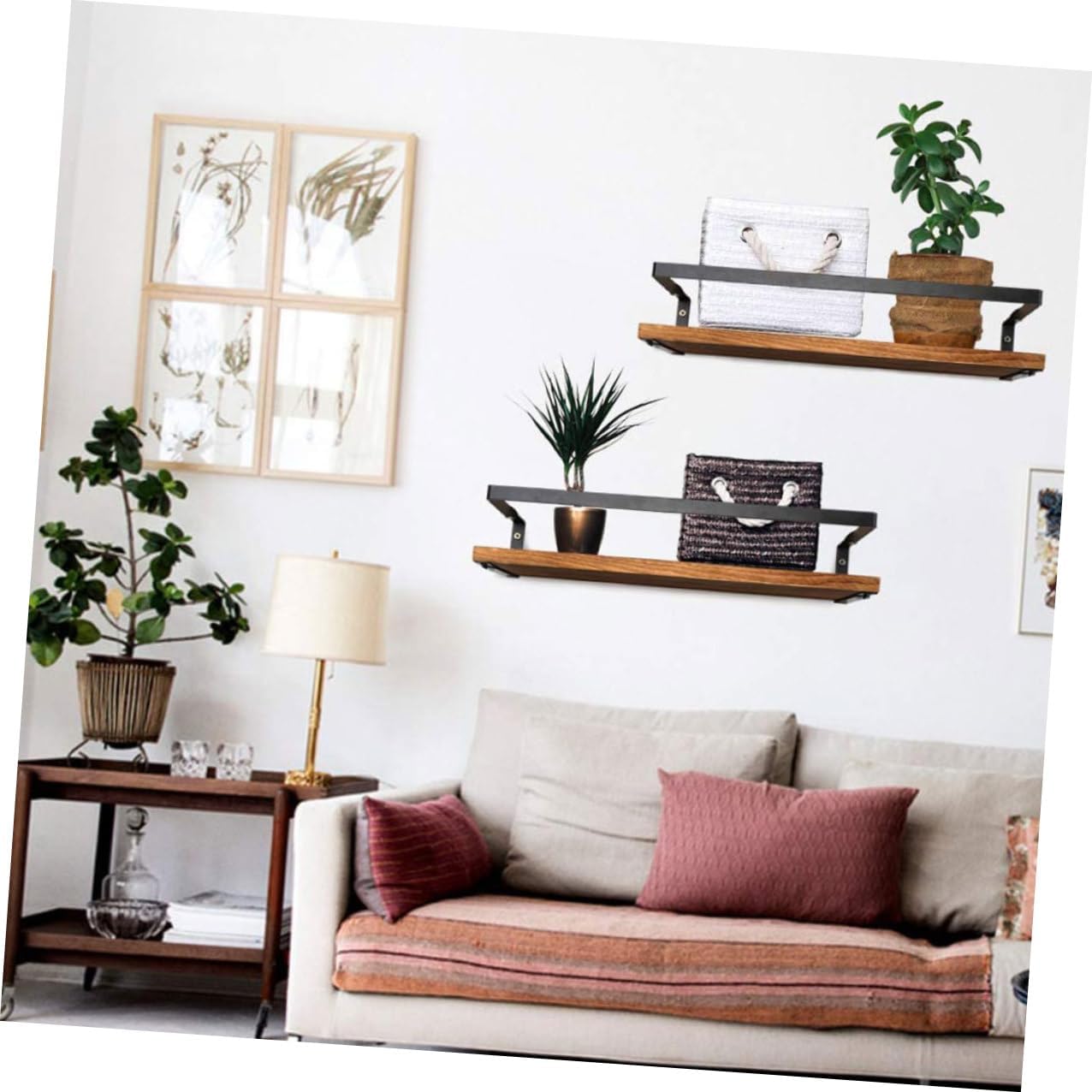 FUOYLOO 2pcs Pine Wood Wall Storage Shelf Set with Hooks, Kitchen and Bathroom Floating Towel Rack Organizer, 40x15x8cm Rustic Hanging Utility Racks for Home Storage