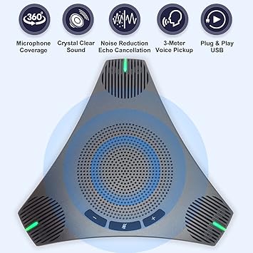 Conference Speaker and Microphone, 360 Omnidirectional USB Speakerphone Microphone with USB Hub, Noise Reduction/Echo Cancellation Computer Microphone for 8-10 People Business Conference, Home Office
