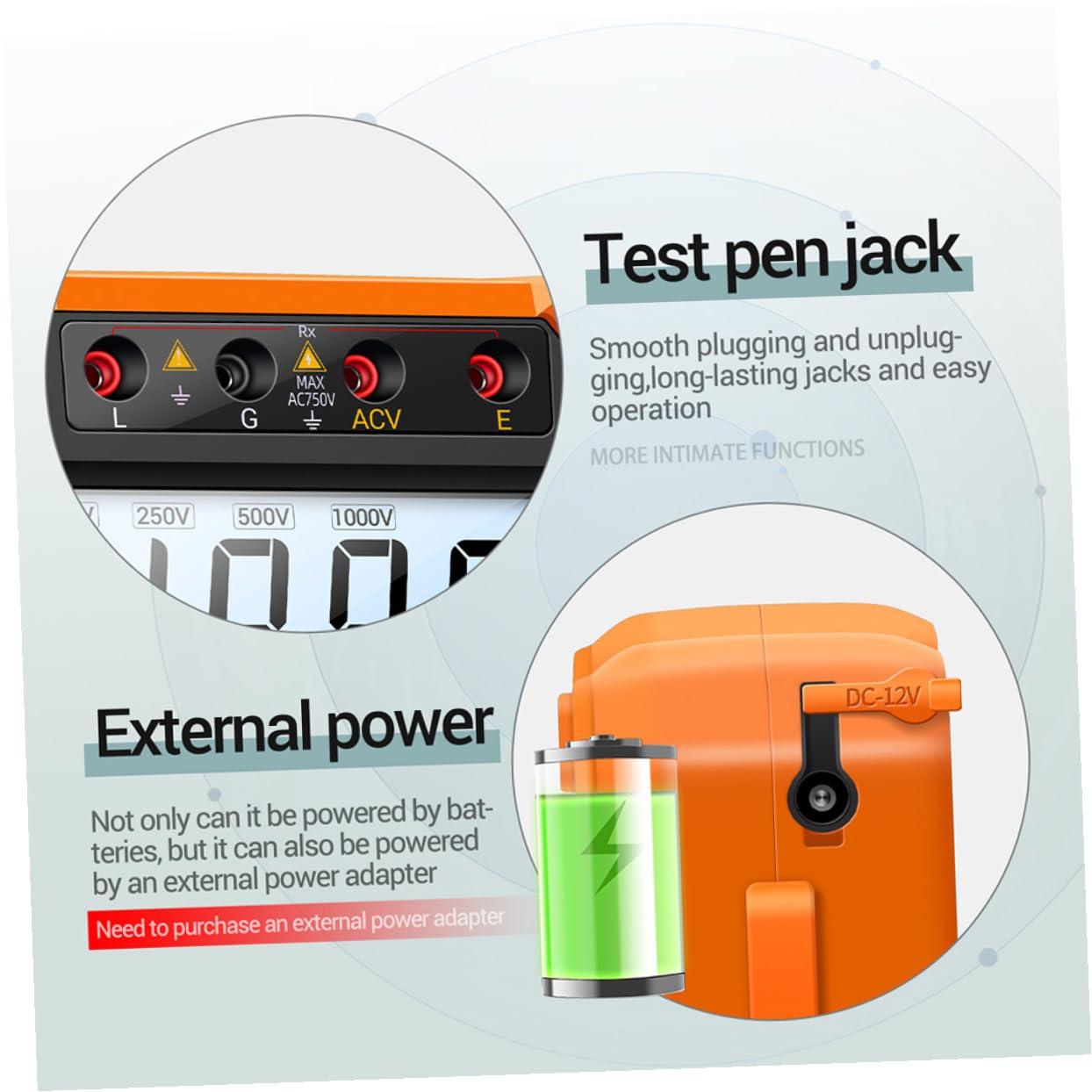 ABOOFAN Medidor Digital de Resistencia de Aislamiento Megóhmetro Pantalla Lcd, Comprobador Eléctrico Portátil Naranja, para Mantenimiento y Prueba de Equipos Industriales