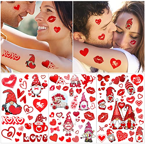 12 Sheets Valentine's Day Temporary Tattoos For Kids Women, Valentine's Day Party Supplies Red Heart Love Lip Cupid Fake Tattoos Valentines Day Party Favors Stickers Party Games Gifts Decorations #TOP4