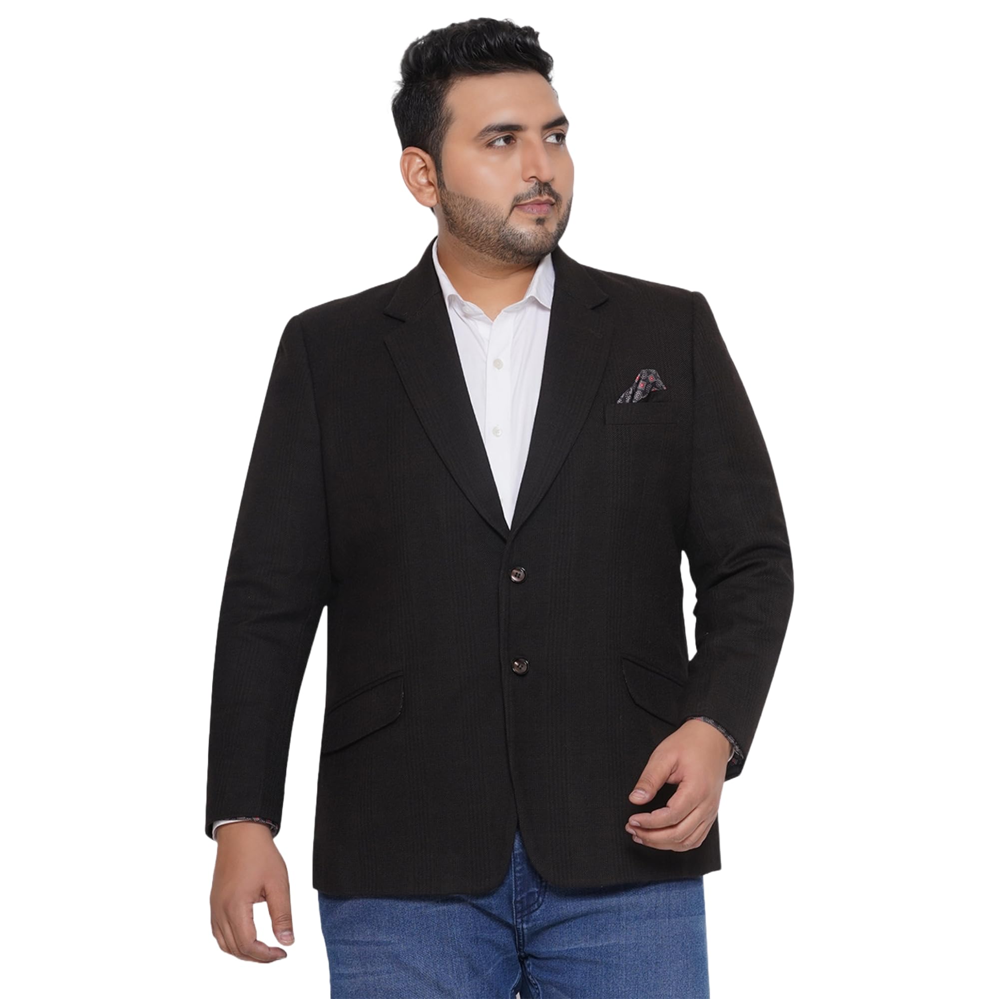 Plus Size Men's Regular Fit Striped Wool Blend Formal Blazer, Black-image-30