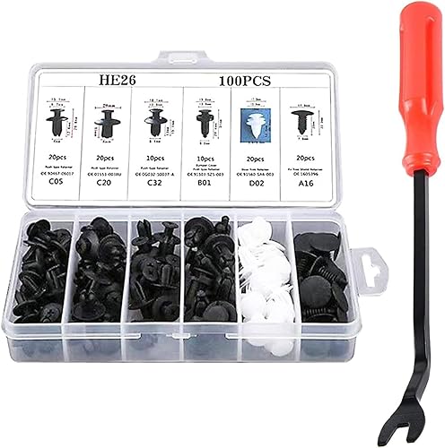 Flygun Juego de 100 hebillas para automóvil, duradero PA66 a presión, accesorios de clip de hebilla de sujeción de remache a presión, kit universal