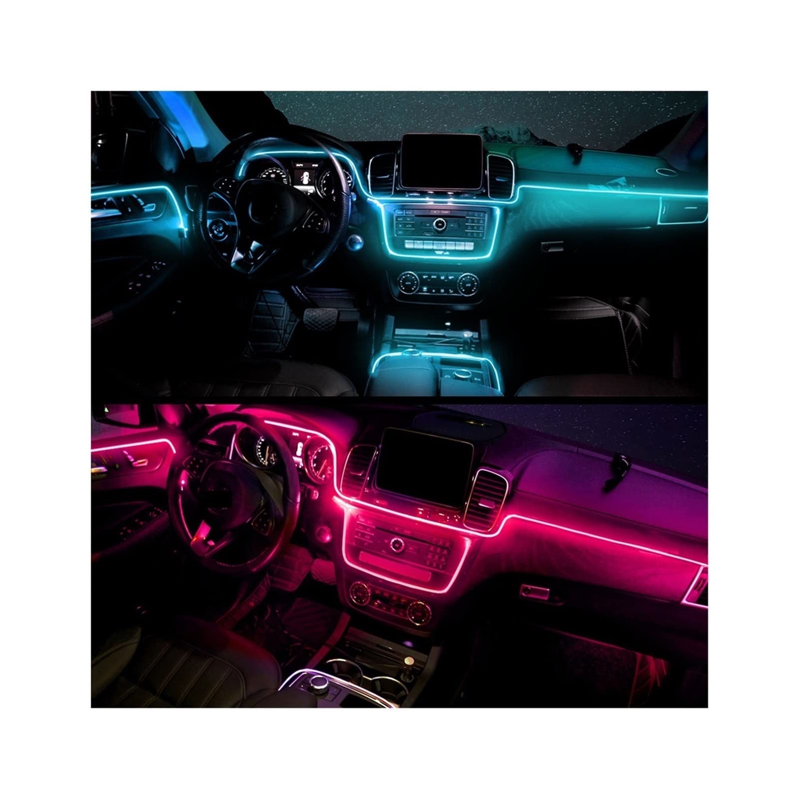 MOOMOO Like A Breeze RGB. Striscia di Fibra Car Interior Ambient Light Neon Ottico a Distanza App. Controllo Bluetooth Senza discussione luci d'atmosfera Senza Fili (Emitting Color : 4in1 5m Light