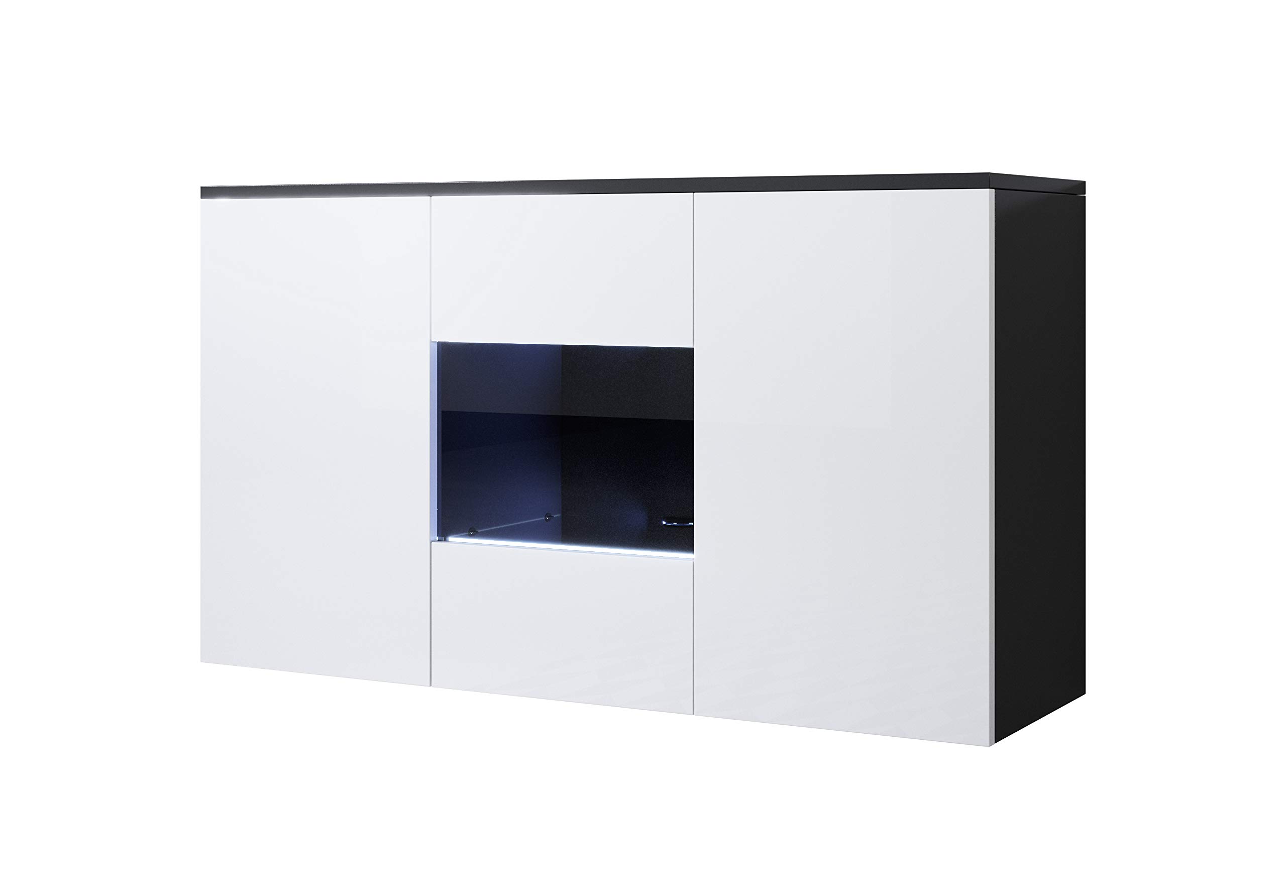 MB Muebles Bonitos, Credenza Madia Soggiorno Luke A2, Melamina Lucida, LED, Nero e Bianco, 120x70x40cm