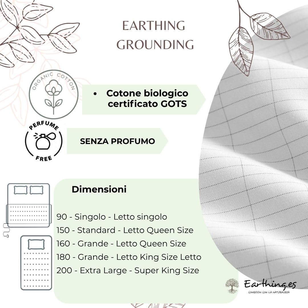 Lenzuolo Grounding e Earthing Connessione a Terra | Migliora il sonno profondo | Cotone biologico certificato Gots con argento | Kit completo (letto matrimoniale - queen size - 160 x 200 x
