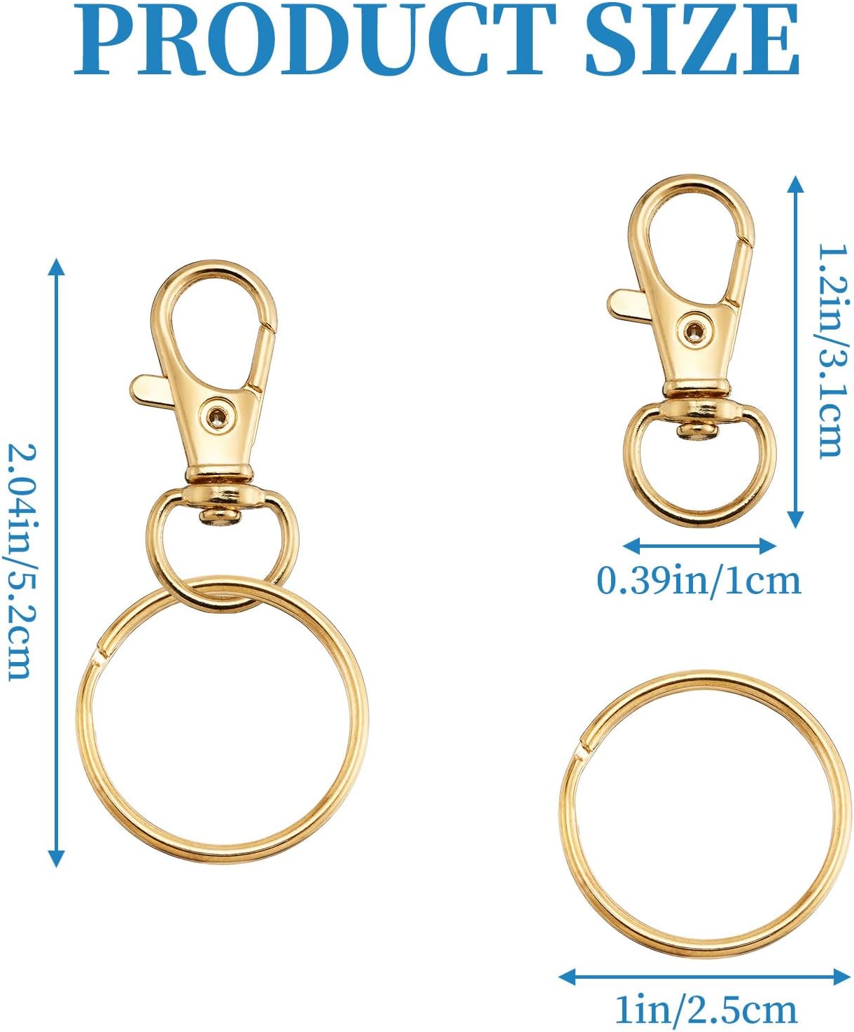 60PCS Swivel Snap Hooks with Key Rings,30PCS Keychain Clips and 30PCS Key Chain Ring for Keychain,Key,Jewelry Making,Art Crafts,Gold,1.25inch/32mm