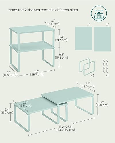 Vista 119 de SONGMICS Estante organizador de gabinete, juego de 2 estantes de encimera de cocina, almacenamiento de cocina, estante de especias, apilable, Blanco