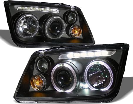 7422454837842 Compatible With 1999-2005 VW Jetta/Bora MK4 Black Housing Halo LED Light Bar Projector Headlights
