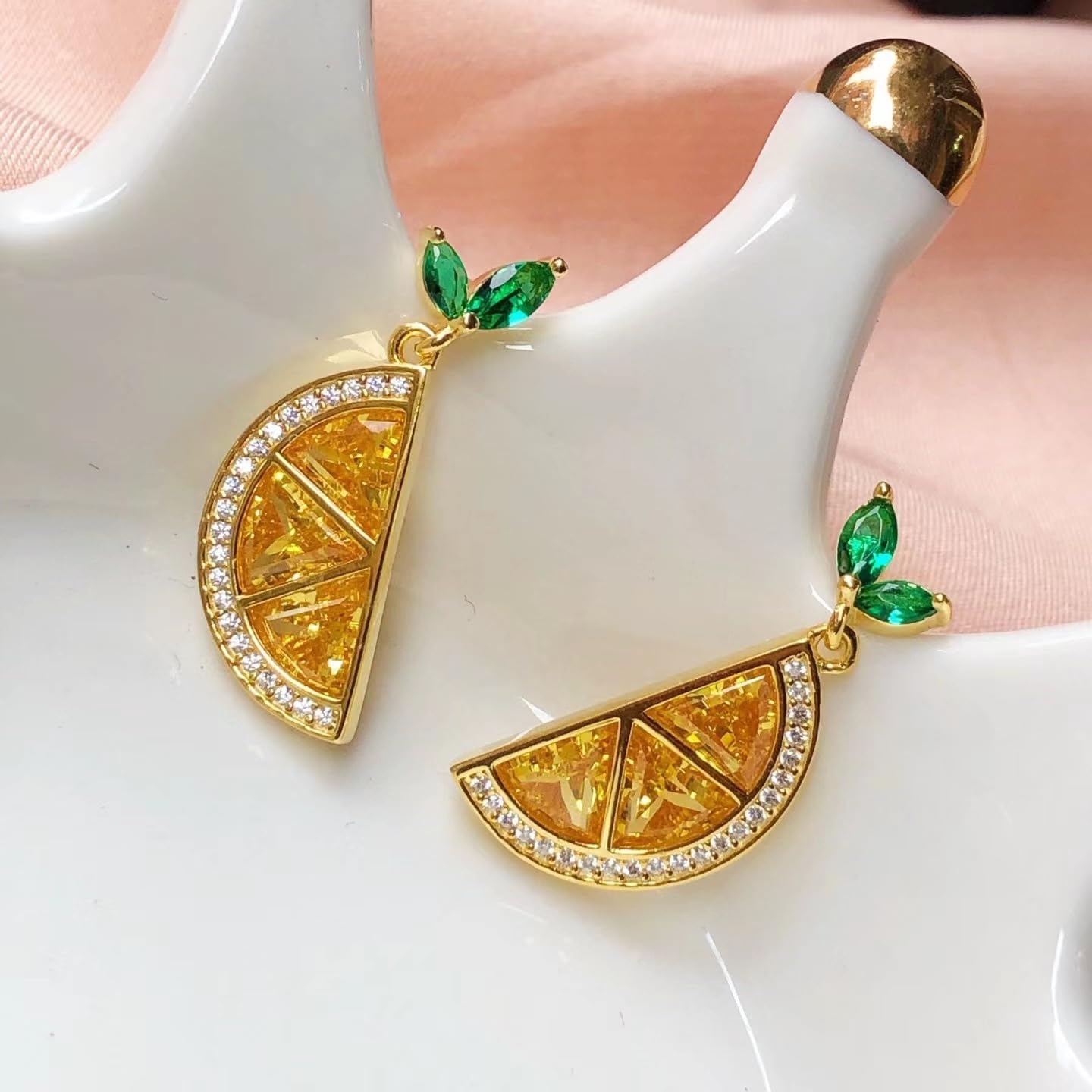 coadipress Delicate Fashion Lemon Stud Earrings for Women Glitter Rhinestone Lemon Earrings Lightweight Fruit Earrings Fruit Shape Cubic Zirconia Stud Earrings Jewelry Gift - Image 6