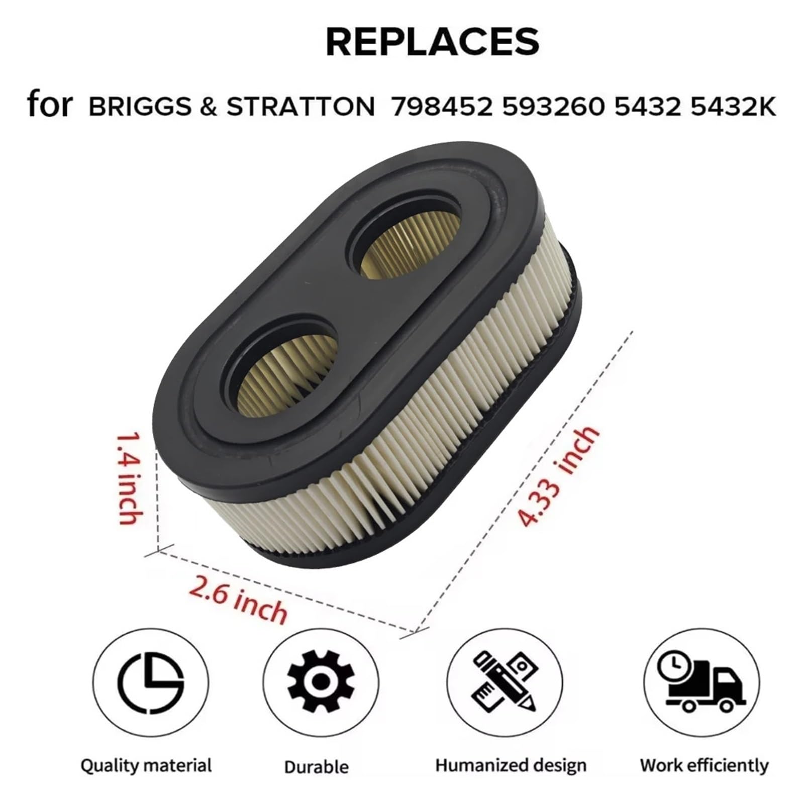 Filtro de aire compatible con Bri-ggs Stratt-0n 593260 798452 K, repuesto de cortacésped, Herramientas de limpieza del hogar, piezas de jardín, 5 uds.
