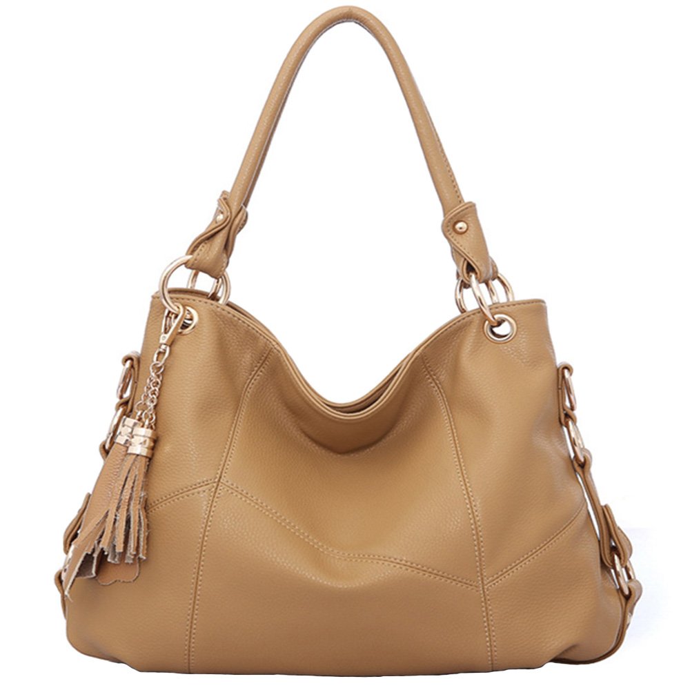 FiveloveTwo Womens Top-Handle Shoulder Bag Leather Satchel Handbags Tote Hobo Bags Purse Khaki
