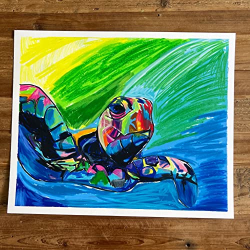 Vichy's Art Colorful Turtle - 5" x 7" Handmade Print, Replica Made by Viktor Bevanda, Glossy Layer, Signed, Museum-Quality Print, Acid-Free Luster Paper | Posters and Prints