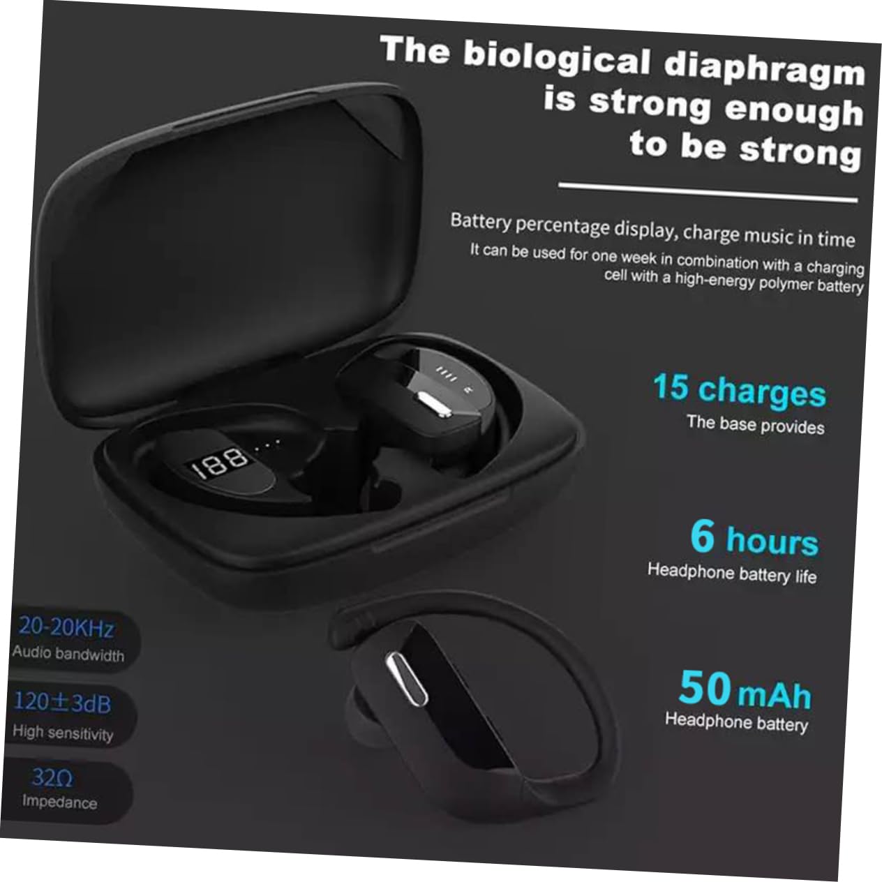 TEHAUX Auriculares Inalámbricos Supraaurales Mini para Dormir, Portátiles, Sonido sin Pérdidas, Negro, 1 Juego, en ABS y Silicona
