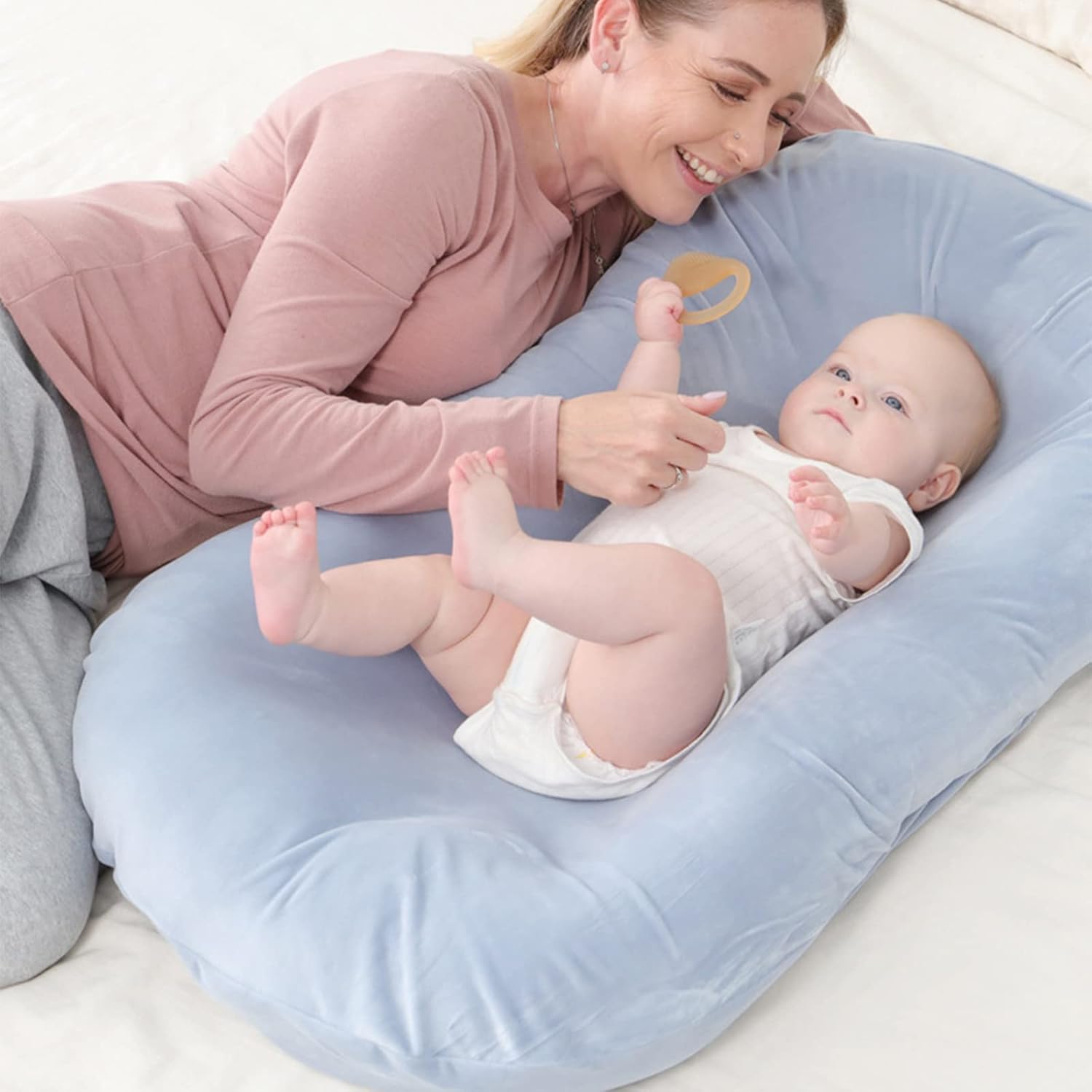 Baby Lounger, Infant Lounger for Newborns 0-24 Months, Breathable Cotton Baby Nest for Tummy Time, Diaper Changes & More, Soft Portable Newborn Essentials for Floor & Bassinet(Blue) - Image 6