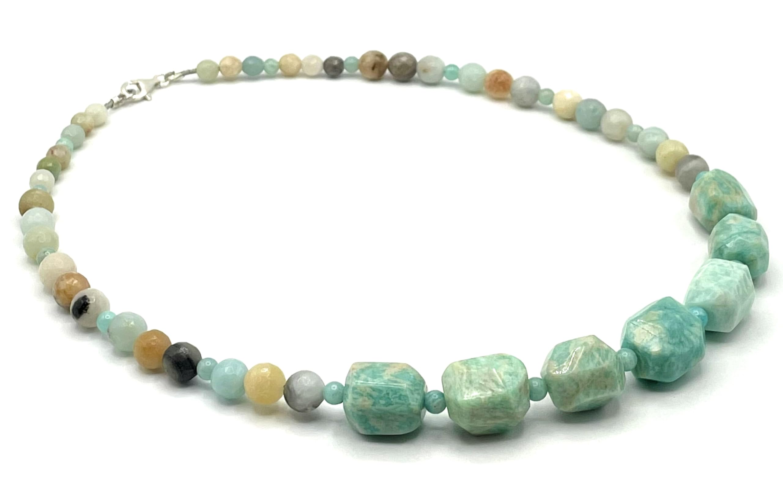 Collana con Grandi Pietre di Amazzonite Turchese, Gioielli in Argento 925, Gioielli Verde Acqua, Bijoux Italiani, Pietra di Aprile Marzo