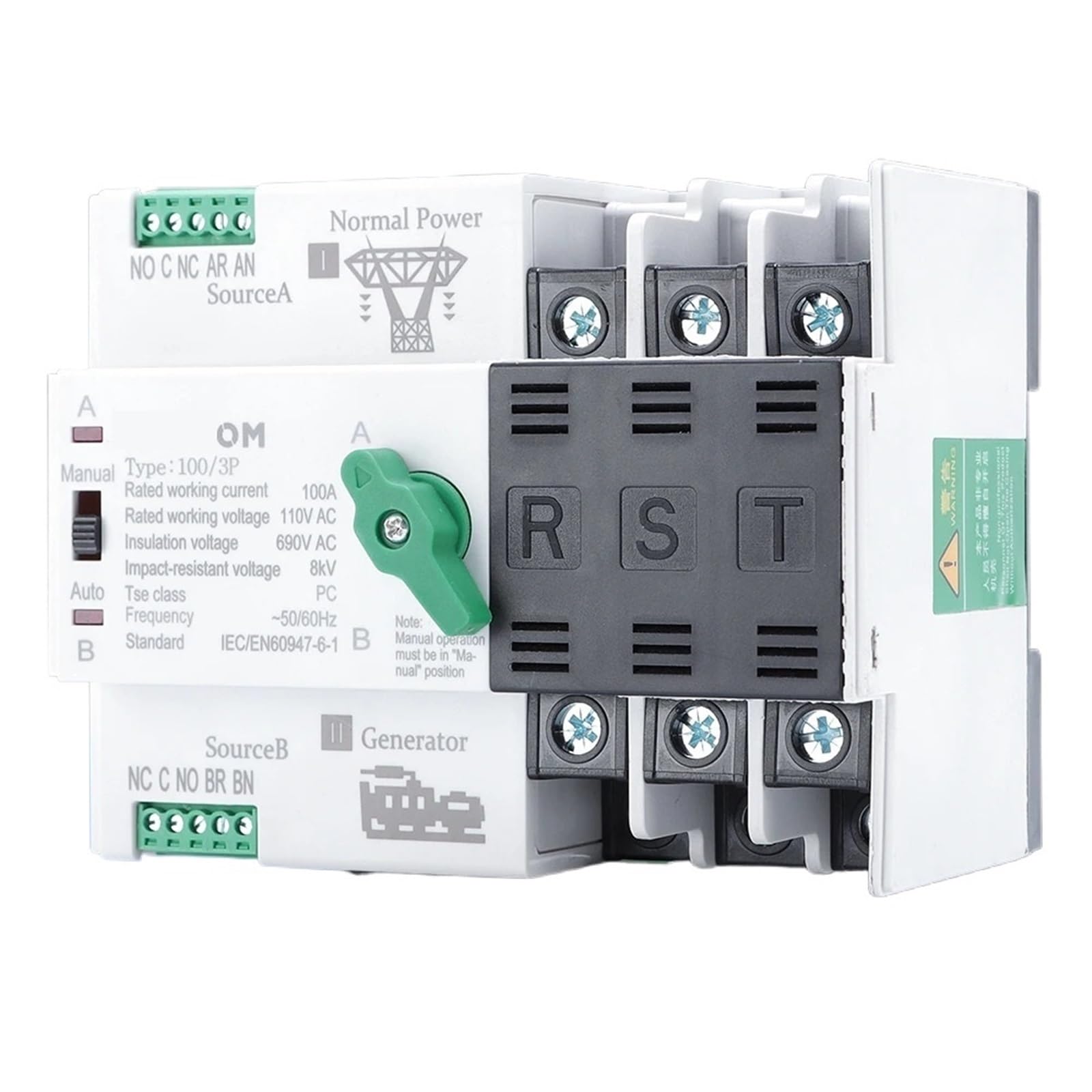 Interruttore di trasferimento automatico a doppia alimentazione Rail 2P 3P 4P ATS 110 V Interruttori selettori elettrici Alimentazione ininterrotta 63 A 100 A 50/60 Hz