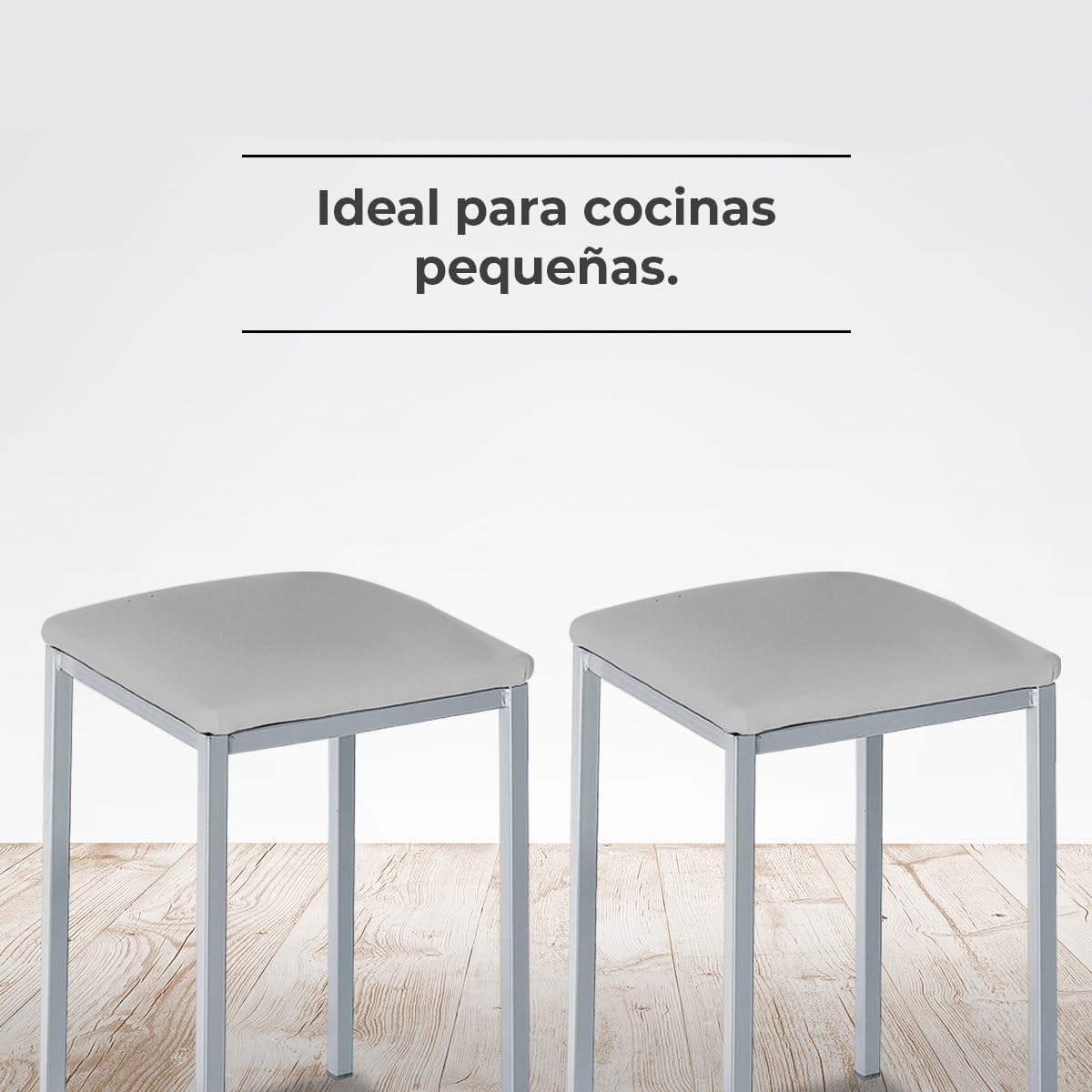 Astimesa - Taburetes de Cocina tapizado - Estructura sólida y Firme - Estructura Color Aluminio y Asiento en Polipiel - Color del Asiento: Gris. Contenido: 2 Unidades. Medidas: 35 x 35 x 45 cm