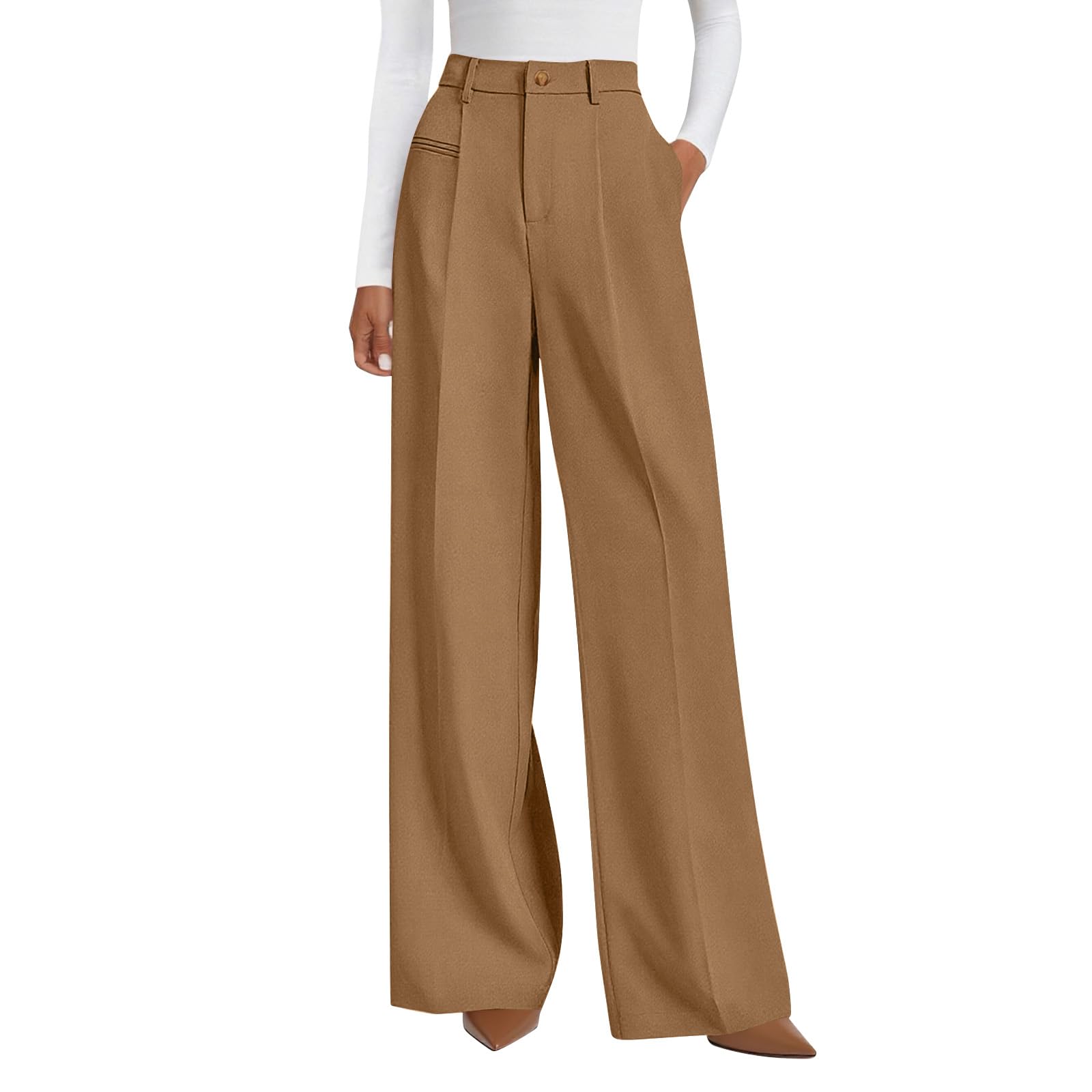 Wide Leg Dress Pants for Women High Waisted Work Trousers Pants with Pockets Business Casual Palazzo Office Pant