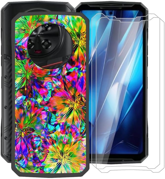 Phone Case for Doogee DK10 (6.67") with [2 x Tempered Glass Protective Film], Ultra-Thin Shockproof Bumper Cover Black Soft Silicone Case for Doogee DK10 - Colorful