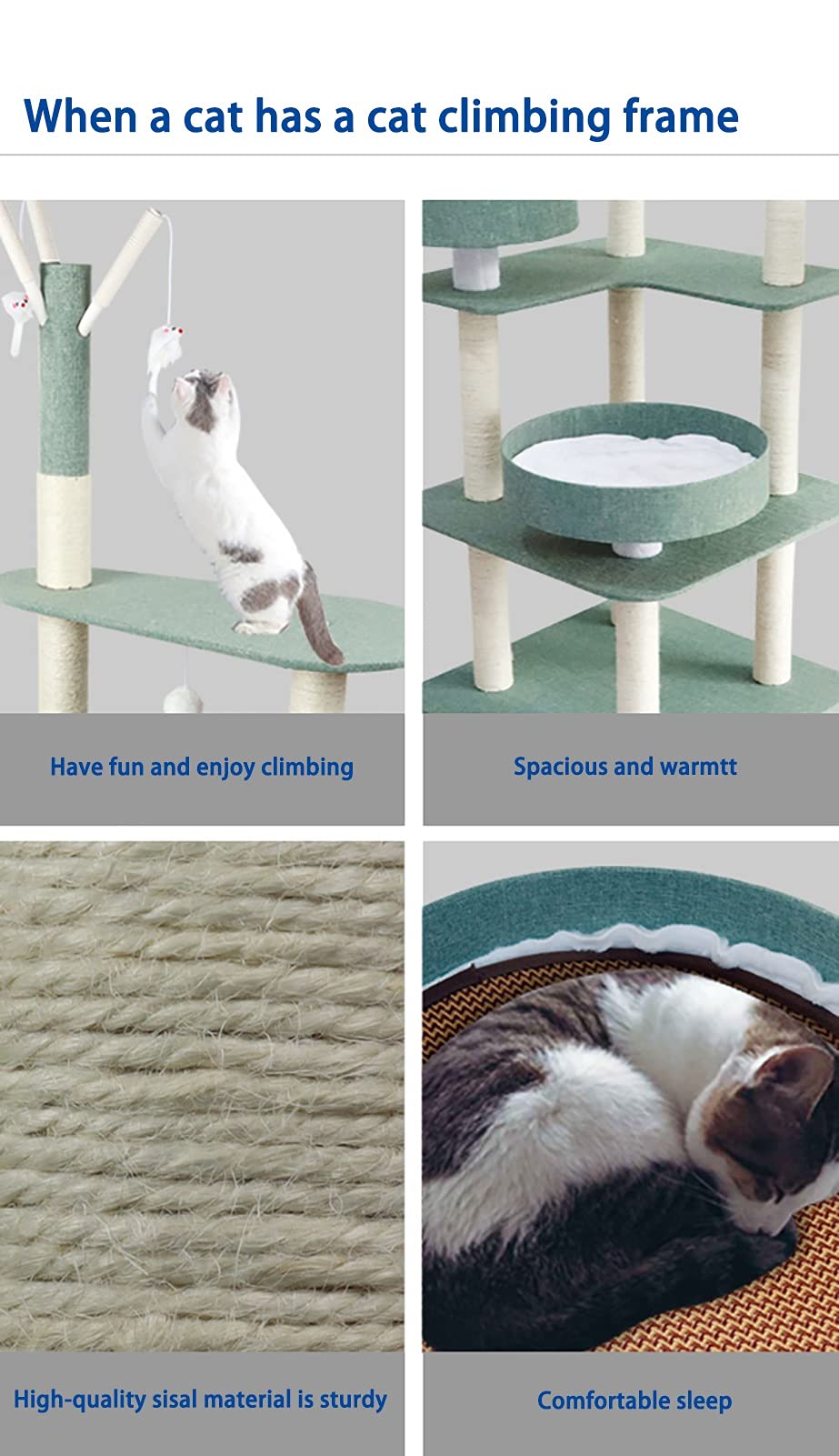 Cat Tree 3 pisos con juguetes de plumas, con percas acogedoras, centro de actividad estable para gatos y gatos, soporte para escalada para gatos pequeños y gatitos