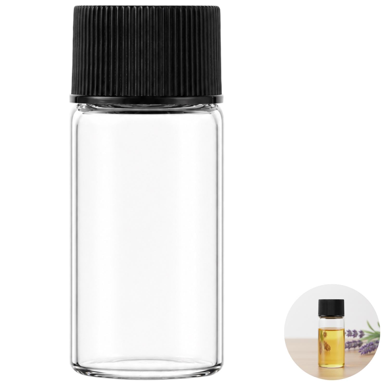 100 Stück klare Glasfläschchen, 10 ml 0,34 oz Fläschchen für ätherische Öle mit Schraubkappen, auslaufsichere kleine Laborfläschchen, Probenflaschen für Parfüm, Pulver, Reagenz, Samen