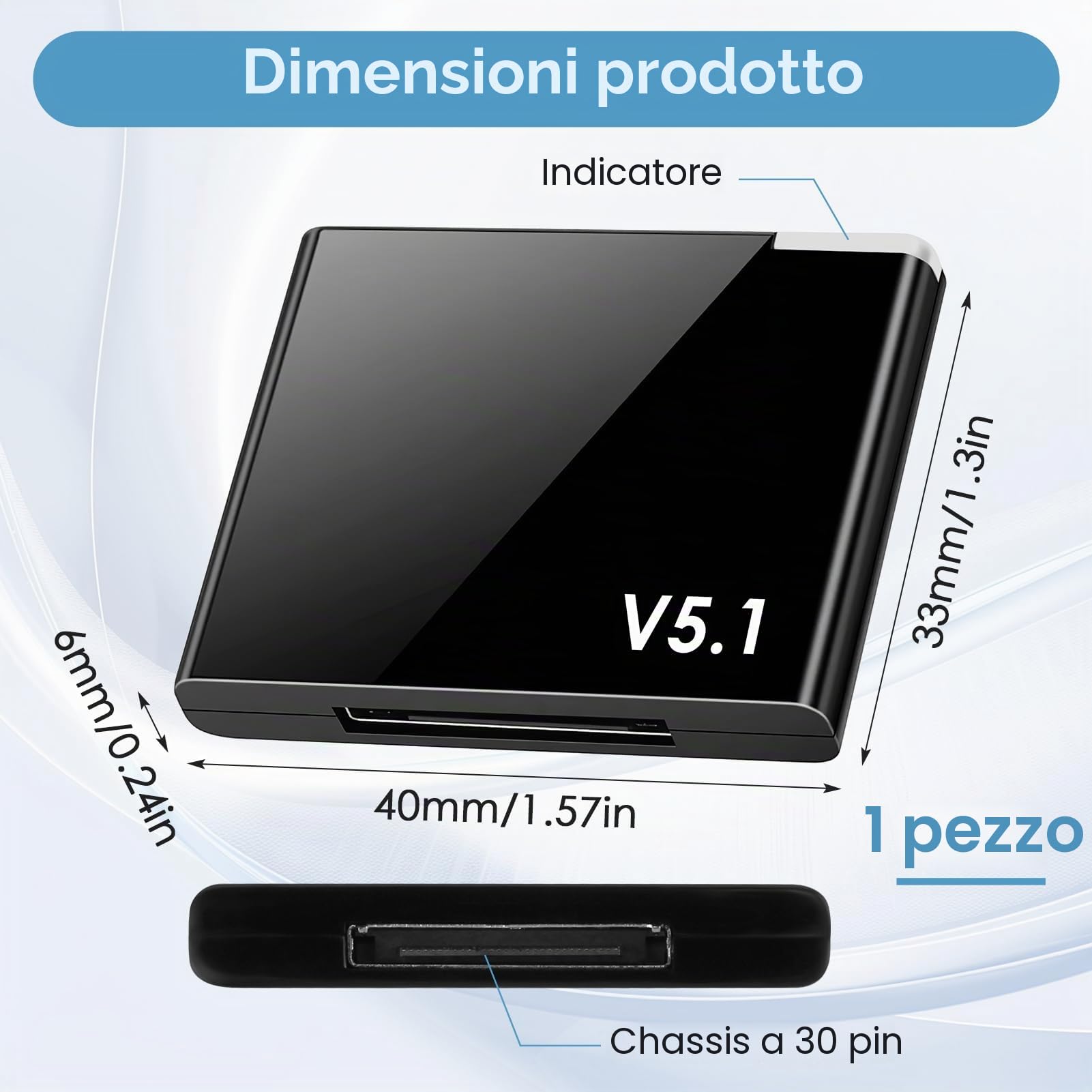 Adattatore Bluetooth 5.1 30 pin per Bose e altri dispositivi con AptX e connessione stabile fino a 20 metri, adattatore Bluetooth per auto e catena Hi-Fi