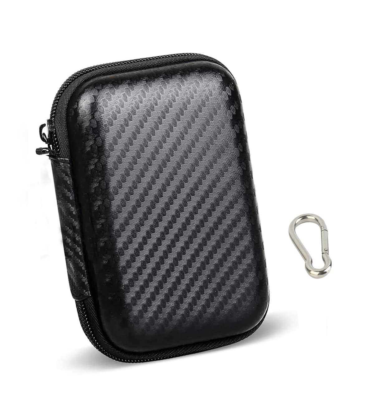 Portable Cable Case with Carabiner, Shock Resistant Hard EVA Case for Earphone Cable, Earbuds and Power Bank (Large)