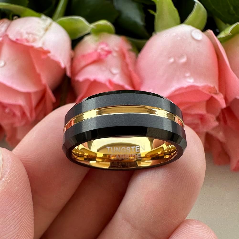 TUTISS 6mm 8mm Silver/Black/Blue/Gunmetal/Gold/Rose Gold Tungsten Rings for Men Women Fashion Engagement Wedding Bands Matte Finish Beveled Edges Comfort Fit