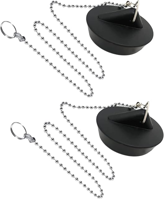 TSHAOUN 2 Pack Universal Sink Plug Stainless Ball Chain with Hook, Universal Bath Plug and Chain Bathroom Drain Stopper with Ball Type and Hook Shaped Chain, for Kitchen Drain Stopper (2 pack)